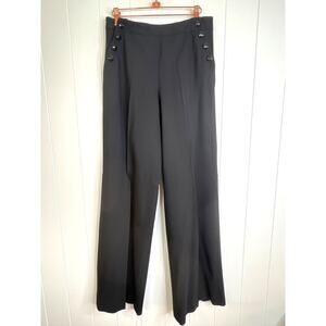 Milly New York Black Wide Leg Sailor Button Detail 100% Wool Dress Pants Size 8